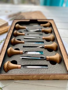 a set of knives and spoons in a wooden case