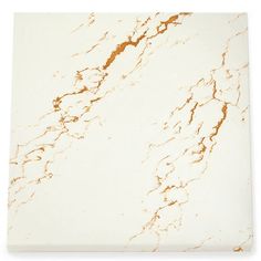 a white marble tile with gold veining on the top and bottom, against a white background