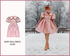 Baby Doll Dress Pattern For Women Free, Baby Doll Dress Pattern Women, Christmas Dress Sewing Pattern, Babydoll Style Dress Pattern, Baby Doll Dress Sewing Pattern, Babydoll Dress Pattern Sewing, Babydoll Sewing Pattern, Kawaii Sewing Pattern, Simple Babydoll Dress Pattern