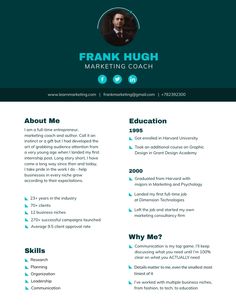 Marketing Consultant Bio Template  Visme Marketing Resume Template, Sales And Marketing Resume, Creative Director Resume, Sales Resume Examples, Creative Director Resume Design