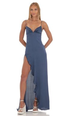 Massena Draped Back Maxi Dress in Navy | LUCY IN THE SKY Prom Dress Inspo, Matric Dance, Ruffle Maxi Dress, Paris Mode, Prom Dress Inspiration, Cute Prom Dresses, Pretty Prom Dresses, Grad Dresses, Vestidos Prom