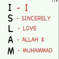 the names of different languages are shown in red and black on a white sign that says, i - isl - sncerelly love - alah & muhamad