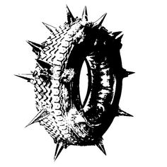 a black and white drawing of a ring with spikes