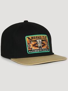 High profile Structured Full fabric Flat visor with cord Snap Optimal cotton twill Hats For Guys, Country Hats, Wrangler Accessories, Flat Bill Hats, Western Wear Outfits, Southwestern Print, Printed Canvas Tote Bag, Country Clothing, Cap Mens