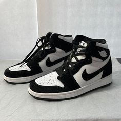 Nike Air Jordan One Retro High Og Panda Women White Leather & Black Calf Hair Size 7 Worn Once Jordan One, Jordan Ones, Swag Shoes, Calf Hair, Nike Air Jordan, Black Nikes, Womens Shoes Sneakers, White Leather, Air Jordan