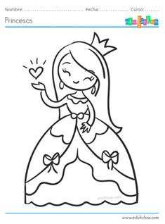 the princess coloring page for children to print and color with their own name on it