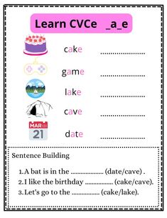 a printable birthday card with the words learn cvce - a e on it