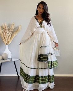 Beautiful Ethiopian and Eritrean Habeshan Dress. Stylish Menen, 100% Cotton. Habesha Kemis Wedding, Ethiopia Clothing, Eritrean Clothing, Ethiopian Wedding Dress, Amhara Culture, Eritrean Dress, Beautiful Ethiopian, Ethiopian Wedding, Ethiopian Clothing