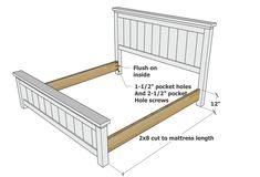 a bed frame with measurements for the headboard and foot board, including two sides