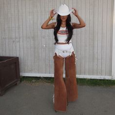 Custom Leather And Suede Chaps, Silver Buckle, Fits 24”-32” Waist (Fully Customizable), Tan Suede And White Leather. Only Been Worn Twice, Perfect For Festivals. Chaps Photoshoot, White Fitted Bottoms For Festival, Fitted White Bottoms For Festival, Assless Chaps Outfit, Jean Chaps, Rodeo Attire, Cowgirl Chaps, Cowgirl Birthday, Tan Suede