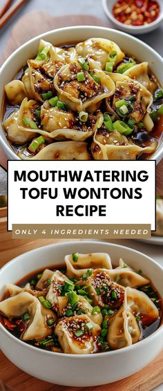 Image for Mouthwatering Tofu Wontons Recipe Tofu Wontons, Best Tofu Recipes, Tofu Recipes Easy, Vegan Asian Recipes, Winter Warmers Recipes, Wonton Recipes, Vegan Baking Recipes, Chinese Cooking Recipes, Food Infographic