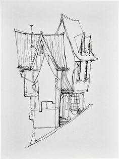 a black and white drawing of a house