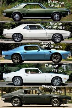 four different cars are shown in this poster