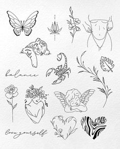 various tattoo designs on white paper