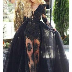 Size 4 Beautiful Dress Worn Once For A Photoshoot! Form Fitting And See Through But Covers Just Enough! Long Black Prom Dress, Prom Dress With Train, Cheap Prom Dresses Long, Detachable Skirt, Detachable Train, Dark Wedding, Long Sleeve Evening Dresses, 16 Dresses, Black Prom Dress