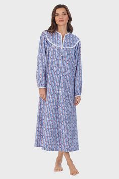 Classic Blue Tyrolean Stripe Flannel Nightgown Flannel Nightgown, Plus Size Designers, Cozy Flannel, Sleepwear & Loungewear, Eyelet Lace, Salzburg, Classic Blue, Cotton Flannel, Trendy Plus Size