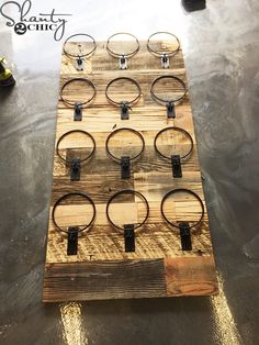 a wooden board that has some rings on it