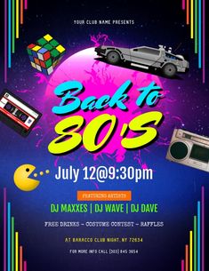 back to the 80's party flyer