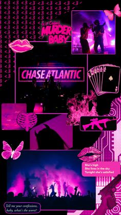 a collage of photos and text with the words chase atlantic in purple on it