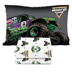 the monster jam pillow and case are both designed to look like an old school truck