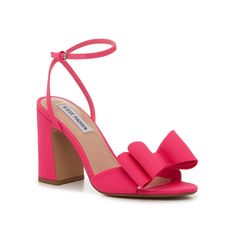 Steve Madden-Effective Sandal Amp up the charm of your dresses or trousers with the Effective sandal from Steve Madden. Featuring a delicate ankle strap and a bold bow accent at the toe strap for feminine appeal. Pink Velvet Heels, Pink Block Heels, Bold Heels, Hot Pink Heels, Beautiful Heels, Velvet Heels, Bridal Heels, Bow Heels, 3 Inch Heels