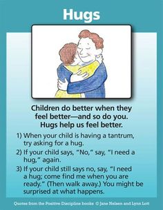 a poster with the words hugs written on it and an image of a woman hugging her child