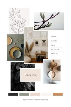 the interior design board is full of different colors and textures, including black, white, gray