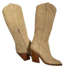 Super Soft, Brand New Vince Camuto Knee High 3 Inch Heel Boots. Never Worn. All Packaging Preserved For Shipping And Storage. Very Versatile Boots For Jeans (Calf Is Wide But Not Sloppy) Or Goes Great With A Skirt. Measurements In Photos. Perfect For Stagecoach Coachella Bottlerock Vince Camuto Tan Boots, Black Heel Ankle Boots, Beige Suede Boots, Cheetah Boots, Brown Wedge Heels, Vince Camuto Boots, Leopard Boots, Skirt Measurements, Embroidered Boots