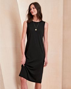 This sleeveless midi dress by Eileen Fisher features a flatters-all silhouette, a modern midi length, and fluid, jersey-knit TENCEL Lyocell with a hint of perfect-fit stretch. Relaxed fit. Pull-on style. Crew neckline. Sleeveless. Midi length. TENCEL Lyocell/elastane. Women's stretch jersey crew neck sleeveless midi dress by Eileen Fisher for Garnet Hill. Affordable Sleeveless Rayon Midi Dress, Cheap Sleeveless Midi Dress For Fall, Jersey Dress Black, Midi Black Dress, Belt Scarf, Eileen Fisher Dress, Jumper Style, Sleeveless Midi Dress, Garnet Hill