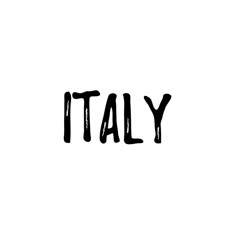 the word italy written in black ink on a white background