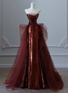 Wine Red Sequins and Tulle Long Party Dress, Wine Red Evening Dress Prom Dress Wine Red Prom Dress, Classy Evening Gowns, Prom Dress Pictures, Party Dress Classy, Off Shoulder Evening Dress, Long Party Dress, Junior Prom, Red Evening Dress