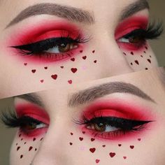 Anger Mood, Cupid Makeup, Red Eyeshadow Makeup, Queen Of Hearts Halloween Costume, Queen Of Hearts Halloween, Epic Ink Liner, Heart Costume, Queen Of Hearts Costume