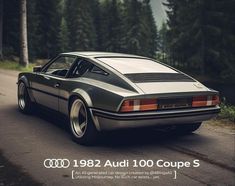 an advertisement for the audi 100 coupes, featuring a car driving down a road