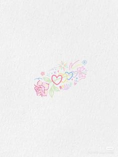 an image of a heart and flowers on a white paper with the word love written in it