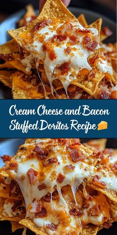 These Cream Cheese and Bacon Stuffed Doritos are the ultimate snack! Each Dorito is filled with creamy, tangy cheese and crispy bacon, making a fun, flavorful bite-sized treat. Perfect for parties, game nights, or anytime you want a deliciously unique appetizer. Cream Cheese Stuffed Doritos, Bacon And Cream Cheese Stuffed Doritos, Cream Cheese Bacon Stuffed Doritos, Cream Cheese And Bacon Stuffed Doritos Chicken Recipe, Cream Cheese And Bacon Stuffed Doritos, Dorito Recipes, Stuffed Doritos, Doritos Recipes, Cream Cheese Snacks