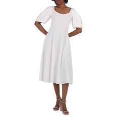 Kenzo Ladies Dresses. SKU: FD52RO1169FG.02. Color: Off White. Kenzo Ladies Off White Broderie Anglais Embroidered Midi Dress. This Kenzo midi dress showcases an embroidered design, short puff sleeves, a scoop neck, concealed side zip fastening, a flared silhouette, and falls to a mid-calf length. 100% Cotton. Size: 4.  Color: Off-White.  Gender: female.  Age Group: adult. Embroidered Midi Dress, Ladies Dresses, Embroidered Design, Dress Brands, Puff Sleeves, Mid Calf, Puff Sleeve, Scoop Neck, Cocktail Dress