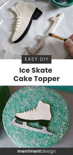 an ice skate cake topper is being made