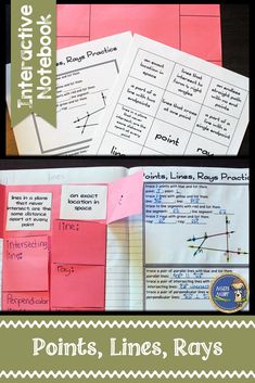 three different types of paper with the words points lines, rays and angles on them