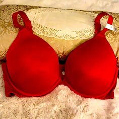 Brand New With Tags Is The Cherry Red Ambrielle Plunge Bra. It Has Smooth Molded, Lightly Padded Cups, Fully Adjustable Straps, And Cleavage Enhancing Lift. Perfect For Open Necklines. Elegant Seamless Red Bra, Elegant Red Seamless Bra, Full Coverage Red Bra With Padded Cups, Red Full Coverage Bra With Padded Cups, Red Full Coverage Padded Bra, Red Seamless Push-up Bra, Seamless Red Push-up Bra, Red Push-up Bra With Medium Support, Red Bra With Medium Bust Support