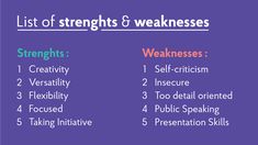 the list of strength and weakness