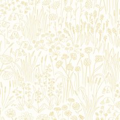 a white and yellow wallpaper with flowers