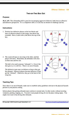 the basketball play diagram for two - on - one block out, with instructions to practice