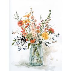 My Favorite Picks II by Carol Robinson-VARPDX44939 Image 1 Paint Inspo Watercolor, Art Prints Of Flowers, Watercolor Wall Art Painting, Paintings For Printing, Get Well Painting Ideas, Watercolor Art For Wall Decor, Floral Water Color Art, Watercolor Fence And Flowers, Watercolor Paintings Framed Wall Art