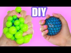 two hands holding green and blue balls with the words diy written on top of them