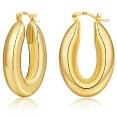 PRICES MAY VARY. Fashionable Design: Chunky gold hoop earrings with a classic oval-shaped chunky design, bringing a sense of sophistication, fashion and luxury. These 14k gold hoop earrings are perfect for minimalists and meet various occasions and wearing needs. Material: 14K chunky gold hoop earrings, lead and nickel-free, hypoallergenic, will not irritate your sensitive skin, ensuring a long-lasting wearing experience. The thick gold hoop earrings have strong and secure flexible clasps that m Chunky Gold Earrings, Gold Hoops Earrings, Thick Gold Hoop Earrings, Thick Gold Hoops, Chunky Gold Hoop Earrings, Thick Hoop Earrings, 14k Gold Hoop Earrings, Chunky Hoop Earrings, Chunky Earrings