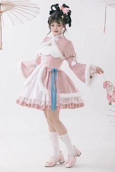 White/Pink Ruffle Cardigan Chinese Style Princess Sweet Lolita Jsk Dress – LolitaInside Cloth Reference, Jsk Dress, Japanese Fashion Harajuku, Harajuku Dress, Clothing Projects, Ruffle Cardigan, Japanese Makeup, Dream Outfits, Japanese Geisha