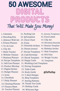 the ultimate guide to 50 awesome digital products that will make you money infographical