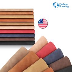 various colors of fabric with the american flag in the background