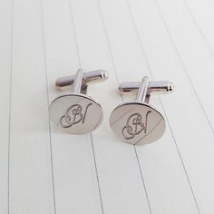 Personalized Cufflinks,Two Letter Cufflinks,Wedding Cufflinks,Custom 2 Initials Cufflinks,Engraved Cufflinks,Groom Gift from BrideAll of our products are handmade.Smart and classy, silver monogram finish makes a wonderful personalized gift with his initialsPersonalize these cuffs with his initials (1-3 letters) and choose 925 sterling silver / 18k gold plated / white gold plated finish.* Please note the initials in the order you wish for them to appear. Traditionally a monogram is in this order: Cufflinks With Initials, White Cufflinks For Wedding And Father's Day, White Round Cufflinks For Gift, Wedding Cufflinks With Polished Finish, Personalized Round Cufflinks For Gift, Personalized Cufflinks Gift, Personalized Cufflinks For Gift, Silver Round Cufflinks For Anniversary, Personalized Silver Cufflinks For Wedding Gift