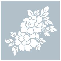 a white flower on a gray background with leaves and flowers in the center is an outline